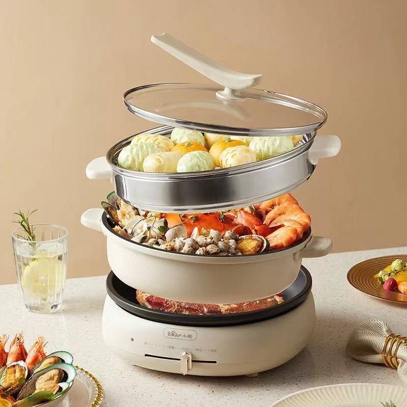 官方正品牌小熊电煮锅DHG-C40W2多功能分体式多用途锅煮烤蒸三合