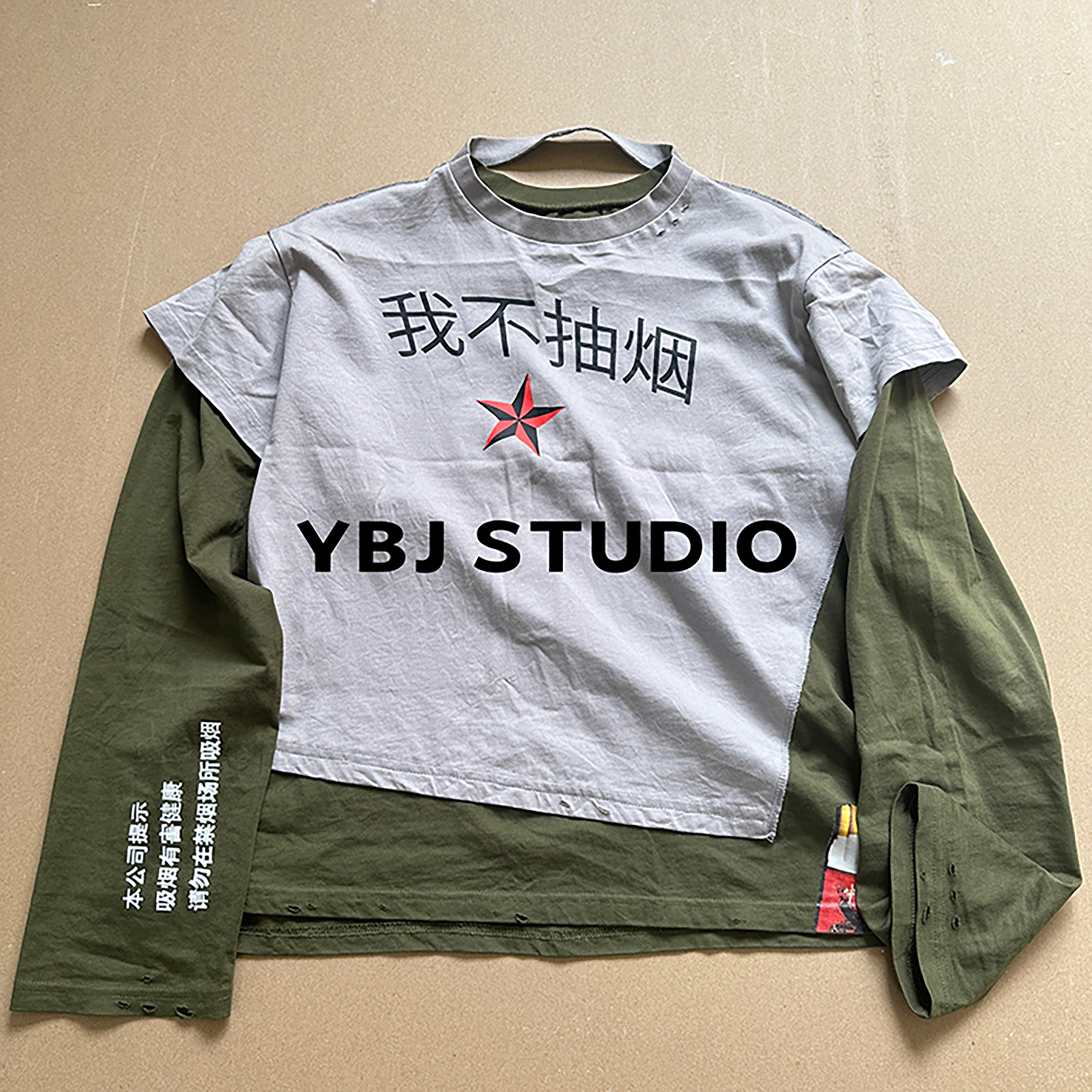 thumbnail for No faith studios I don't smoke slogan Chinese print long sleeves destroy old splicing fake two pieces