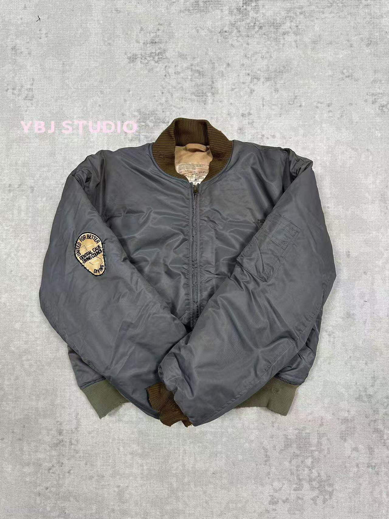 thumbnail for No faith studios heavy-duty washed and destroyed short-width Bomber waffle jacket worn double-sided