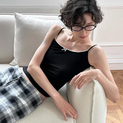 peur蕾丝蝴蝶结撞色吊带甜美