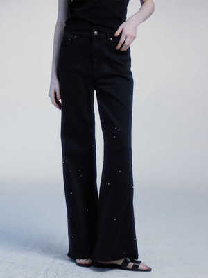 peur微廓直筒微喇牛仔裤烫钻