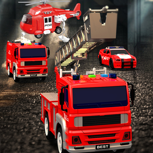 文艺车玩会讲语言故事的消防救援玩具警车服务者惯性车全套礼盒装