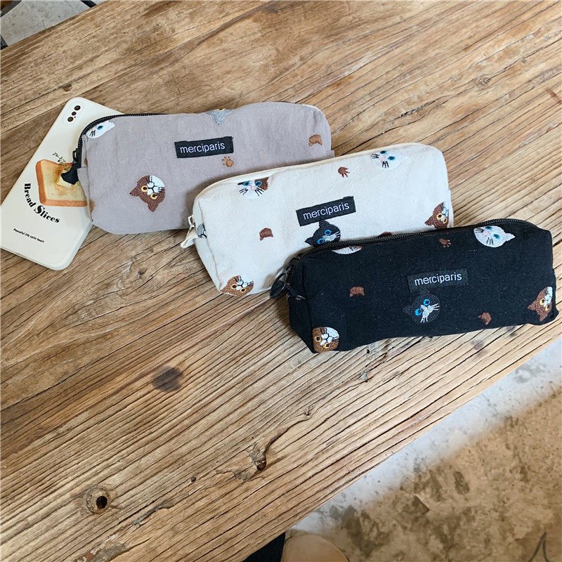 笔袋刺绣猫咪学生文具包大容量轻便布艺化妆收纳袋,箱包皮具/热销女包/男包,手拿包,淘宝优惠券,粉丝福利购,淘宝优惠卷