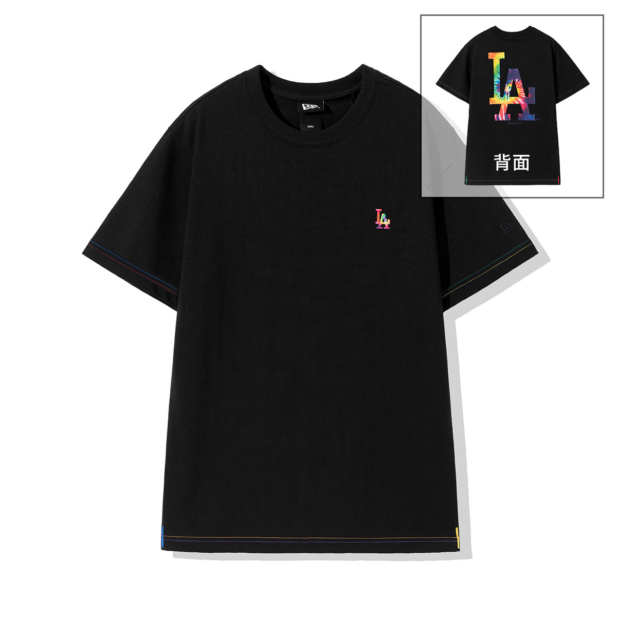 NewEra纽亦华NY/LA彩色印花短袖T恤男女情侣经典百搭黑色13274203