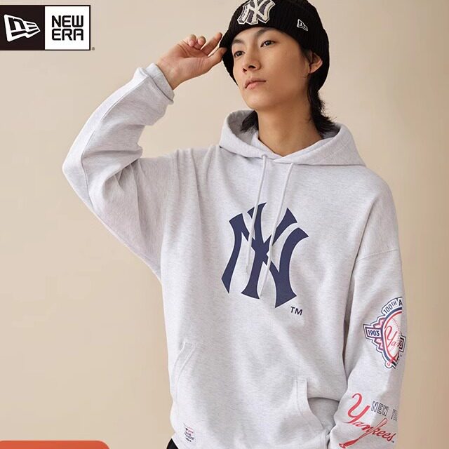 New Era纽亦华秋冬新款MLB连帽卫衣logo印花NY美式重磅街头宽松潮