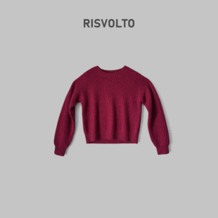 RISVOLTO|套头羊绒衫红色圆领休闲百搭-3236
