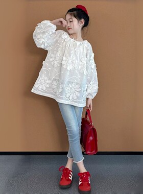 女童秋季衬衫米白色娃娃衫