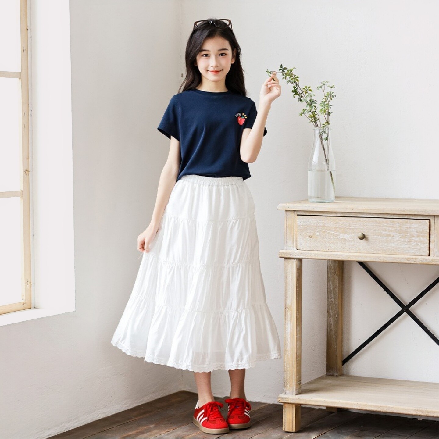 女童夏季大童初中生纯棉A字半身