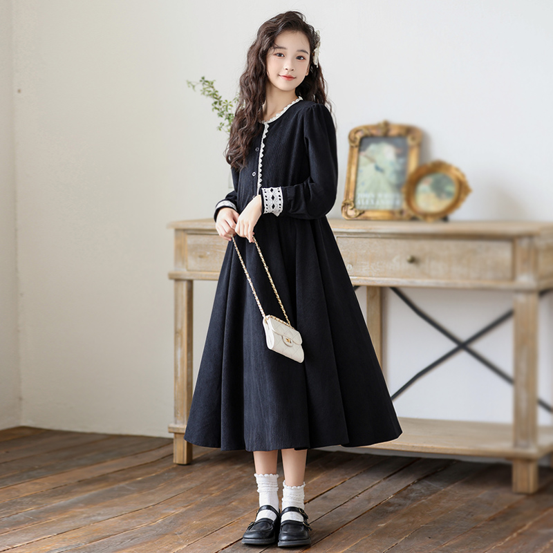 女大童冬季连衣裙法式赫本风