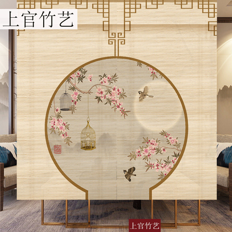 新中式禅意玄关隔断卷帘中式印花竹帘屏风茶道茶室门帘遮阳窗帘子