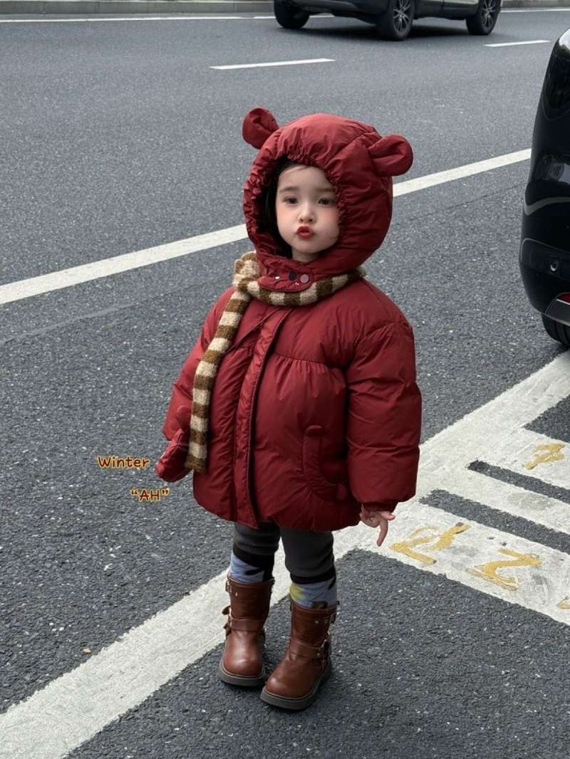 AH2025冬季新款儿童外套羽绒服女童90绒白鸭绒保暖连帽衫上衣