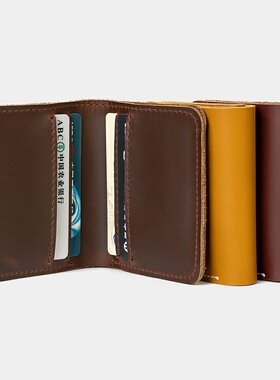 没有名字手作4卡位简约牛皮手工钱包原创疯马皮钱夹男女同款个性