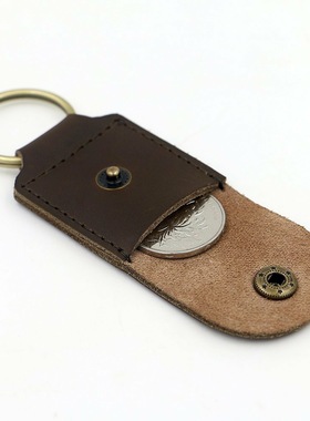 没有名字原创二层疯马皮钥匙扣简约迷你零钱包男女硬币包装逼神器