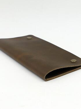 没有名字手作包原创长款二层疯马皮钱包复古简约钱夹手抓大钞夹潮