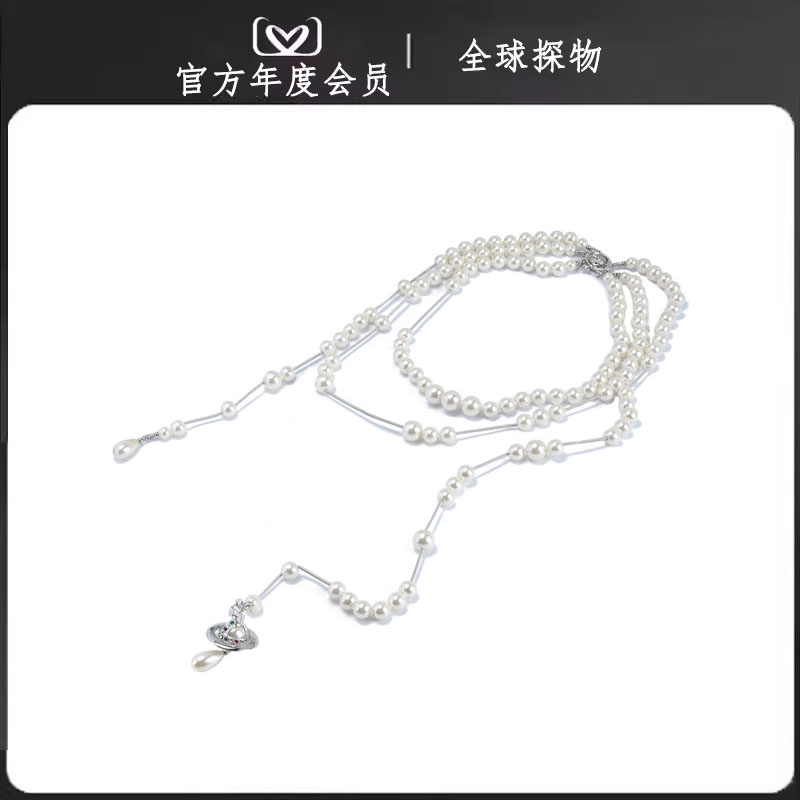 【官网正品】西太后新款破碎珍珠薇薇安不对称立体土星长项链女