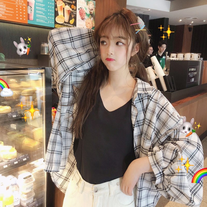 很仙的上衣洋气衬衣春季2019防晒流行宽松韩版新款格子衬衫女长袖|ruв категории Женская одежда, рубашка - от Buy2taobao.com для оказания профессиональной услуги покупки агента Taobao