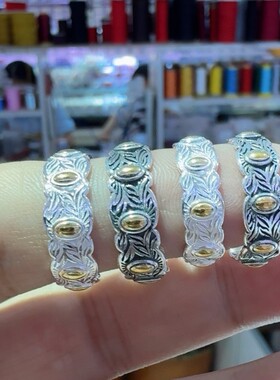 万足银999.9七粒米描金戒指
