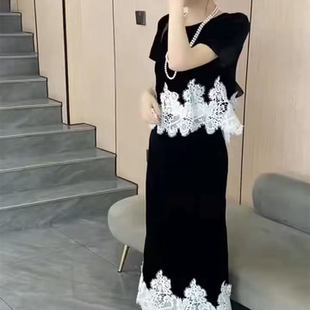 时尚 网红设计感蕾丝拼接上衣半身裙2025夏日新款 精致超好看两件套