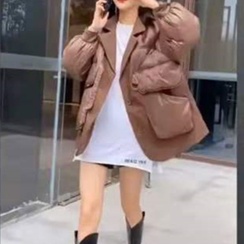 9267欧洲站2025冬季新款棉服外套女装长袖欧货拼接西服领时尚