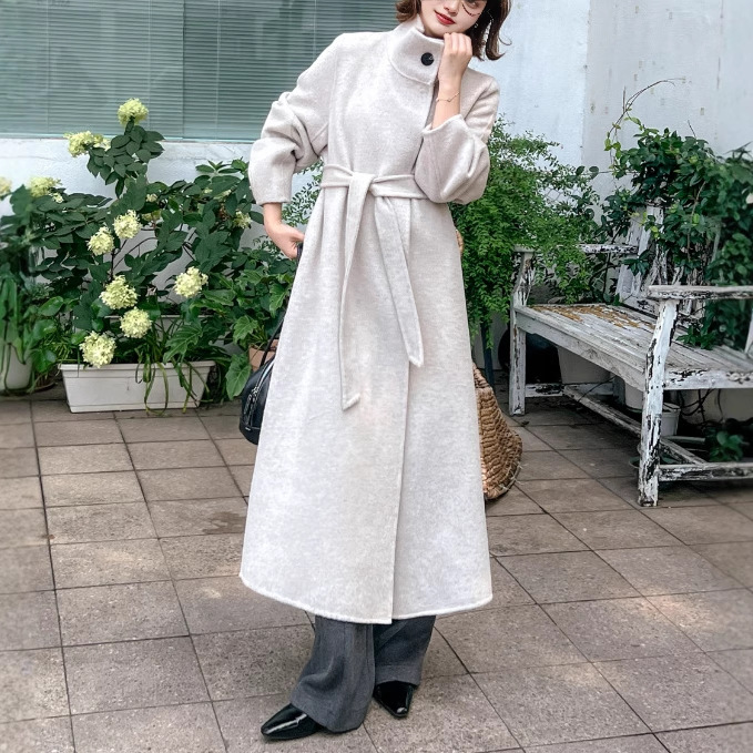 ZY2511大爱美依缘2025秋冬新款中长款立领加厚腰带高级毛呢外套