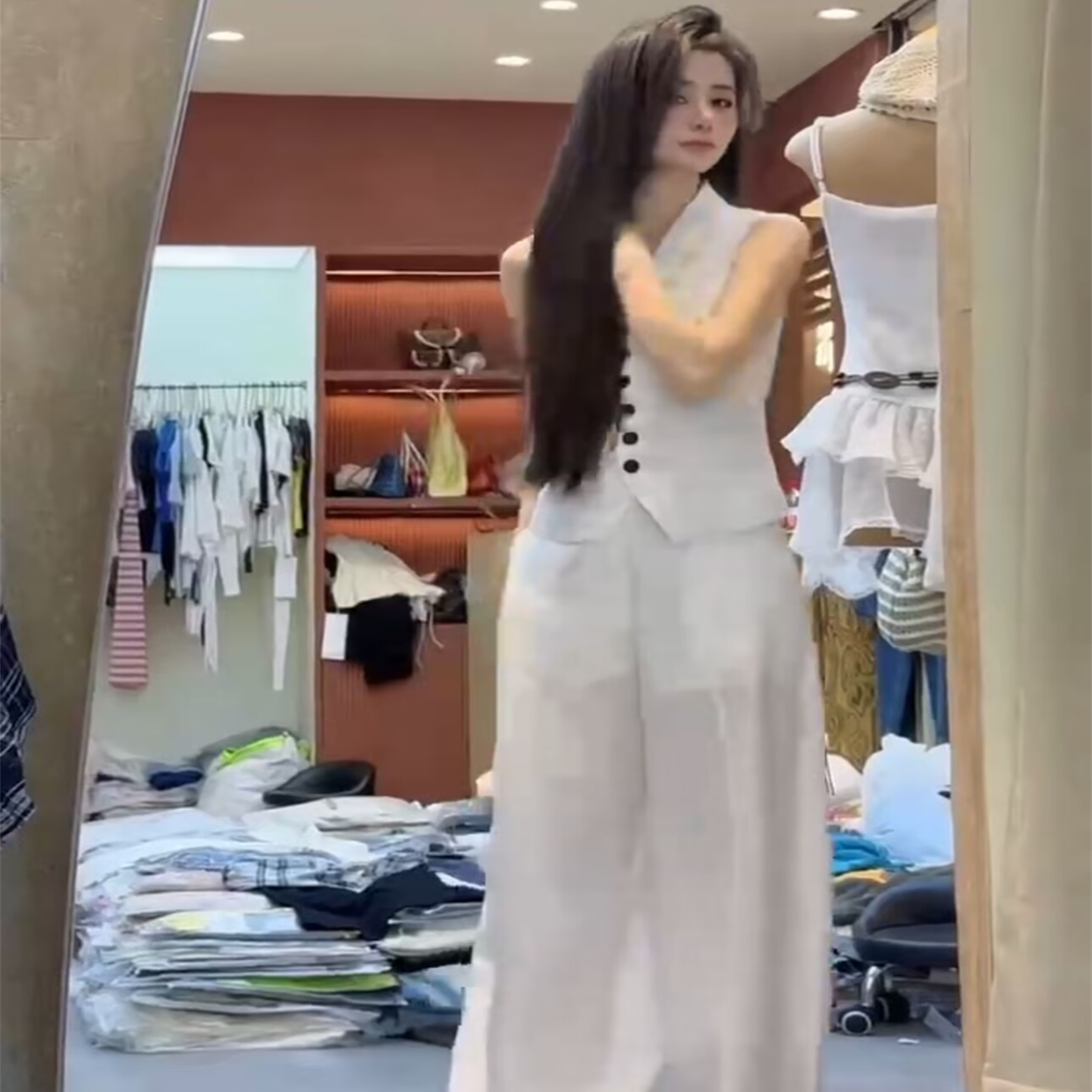 韩系休闲套装女装夏日高级巨好看西装马甲背心穿搭绝美阔腿长裤子
