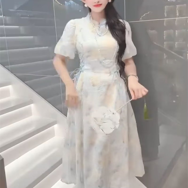 轻奢爆款连衣裙女2025年夏季新款时尚气质立领休闲显瘦收腰旗袍裙