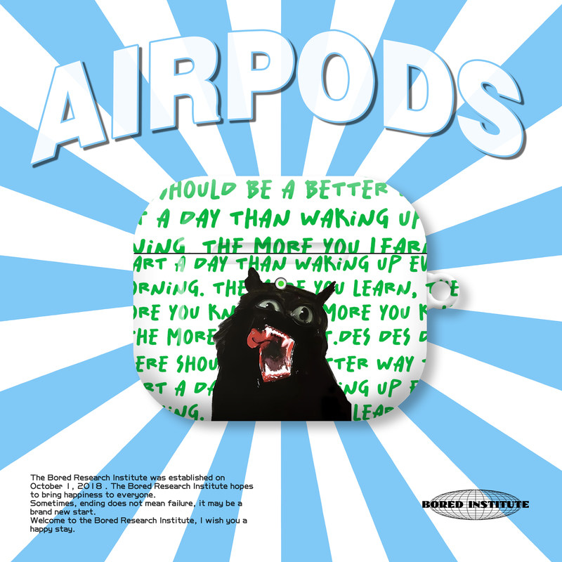 潮流复古黑猫潮流绿色字母简约插画适用于AirPods3代耳机壳AirPodsPro第二代/一代保护套光面硬壳AirPods4代