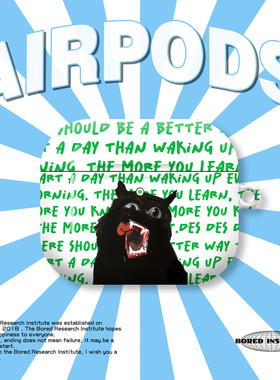 潮流复古黑猫潮流绿色字母简约插画适用于AirPods3代耳机壳AirPodsPro第二代/一代保护套光面硬壳AirPods4代