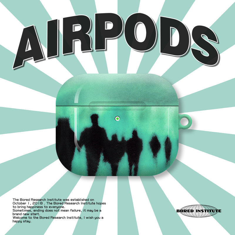 复古绿色人影噪点小众简约潮流ins风适用于AirPods3代耳机壳AirPodsPro第二代/一代保护套光面硬壳AirPods4代