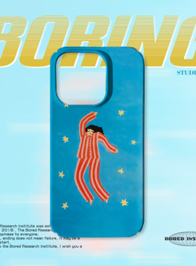 蓝色慵懒睡衣小人艺术卡通插画童趣适用于苹果IPhone17/16pro/14/13/17pro/15promax菲林磁吸手机壳IMD软壳