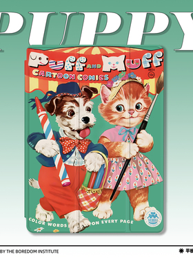 Vvintage小众复古绘画小狗卡通千禧年杂志适用苹果2022款iPadPro12.9/11三折保护壳air5/mini6防摔壳ipad10笔