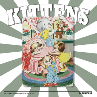 相夫教子温馨小狗一家卡通插画潮适用于苹果2024款iPadPro12.9/11三折保护壳air6/air5/mini6防摔气囊平板壳