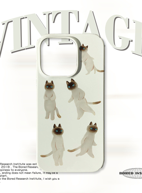 暹罗猫插画艺术卡通小众搞怪简约适用于苹果IPhone15/14plus/13pro/12/11/16/16promax菲林磁吸手机壳IMD软壳