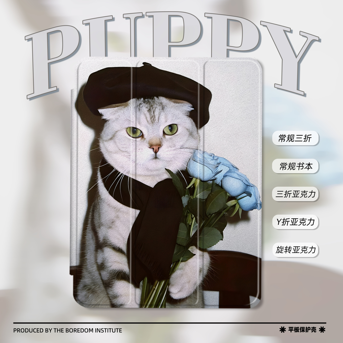 可爱美短小猫简约潮流搞怪艺术适用于苹果2025款iPadPro12.9/11三折保护壳air6/air7/mini7亚克力Y折平板壳