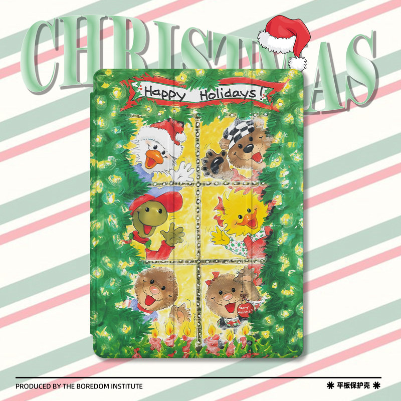 圣诞限定小众绿色小熊卡通绘画艺术潮流适用于苹果2022款iPadPro12.9/11三折保护壳air5/mini6防摔气囊平板壳,3C数码配件,平板电脑保护套/壳,淘宝优惠券,粉丝福利购,淘宝优惠卷