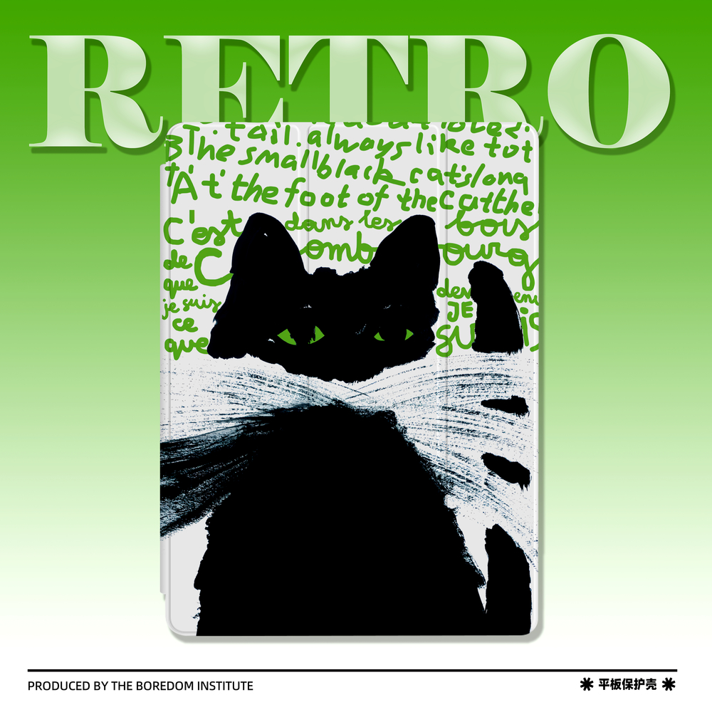 ins复古小众手绘黑猫ipad保护壳