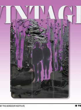 小众未来抽象油画艺术紫色潮流适用于苹果2022款iPadPro12.9/11三折保护壳air5/mini6/air4防摔气囊壳ipad10