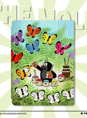 绘画鼹鼠的故事潮流卡通艺术插画适用于苹果2024款iPadPro12.9/11三折保护壳air6/air5/mini6防摔气囊平板壳