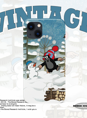 卡通复古动漫鼹鼠冬季潮流怀旧童年潮适用于苹果IPhone15/14plus/13pro/12/11/16/16promax菲林手机壳IMD软壳