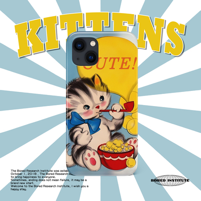 吹泡泡小猫可爱美式插画复古简约潮流ins适用于苹果IPhone15/14plus/13pro/12/11/16/16pro菲林手机壳IMD软壳