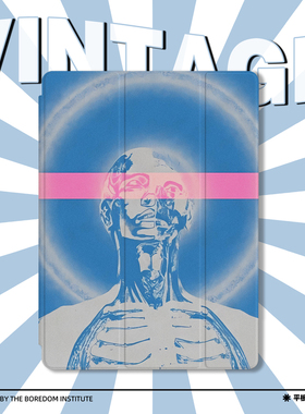 赛博机器人空山基亮蓝色噪点复古适用于苹果2024款iPadPro12.9/11三折保护壳air6/air5/mini6防摔气囊平板壳