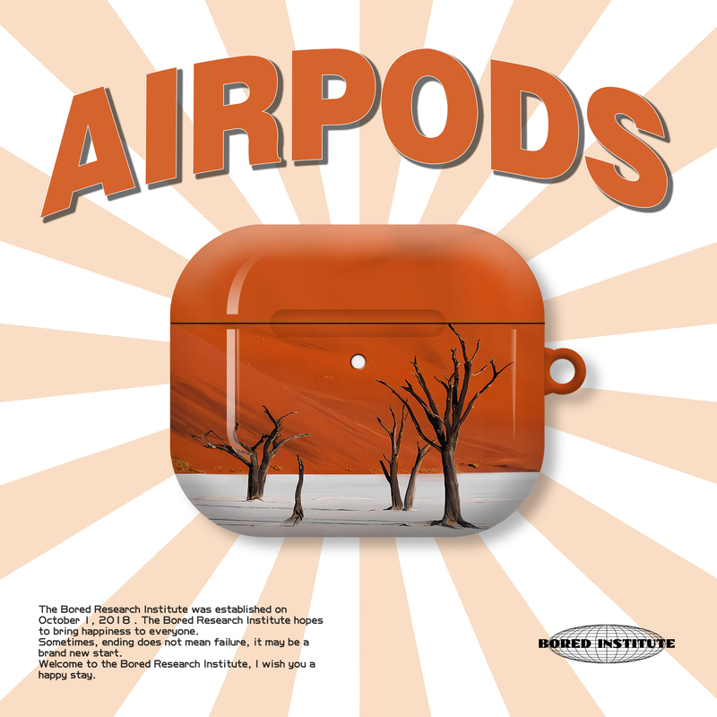 复古小众橙色天空枯木逢春简约油画适用于AirPods3代耳机壳AirPodsPro第二代/一代保护套光面硬壳AirPods4代