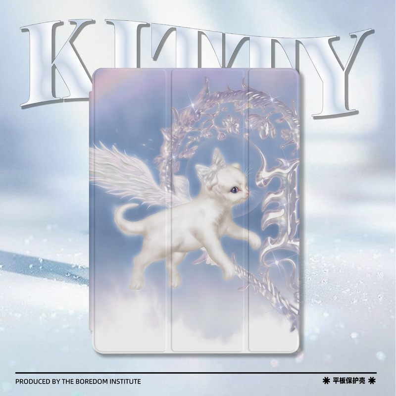 Y2K小众白猫天使猫咪复古情侣款潮流适用于苹果2022款iPadPro12.9/11三折保护壳air5/mini6防摔气囊平板壳