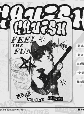 摇滚小猫可爱艺术海报插画ins风复古适用于苹果2024款iPadPro12.9/11三折保护壳air6/air5/mini7亚克力平板壳