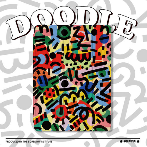 复古字母涂鸦潮流简约艺术小众适用于苹果2024款iPadPro12.9/11三折保护壳air6/air5/mini6防摔气囊平板壳