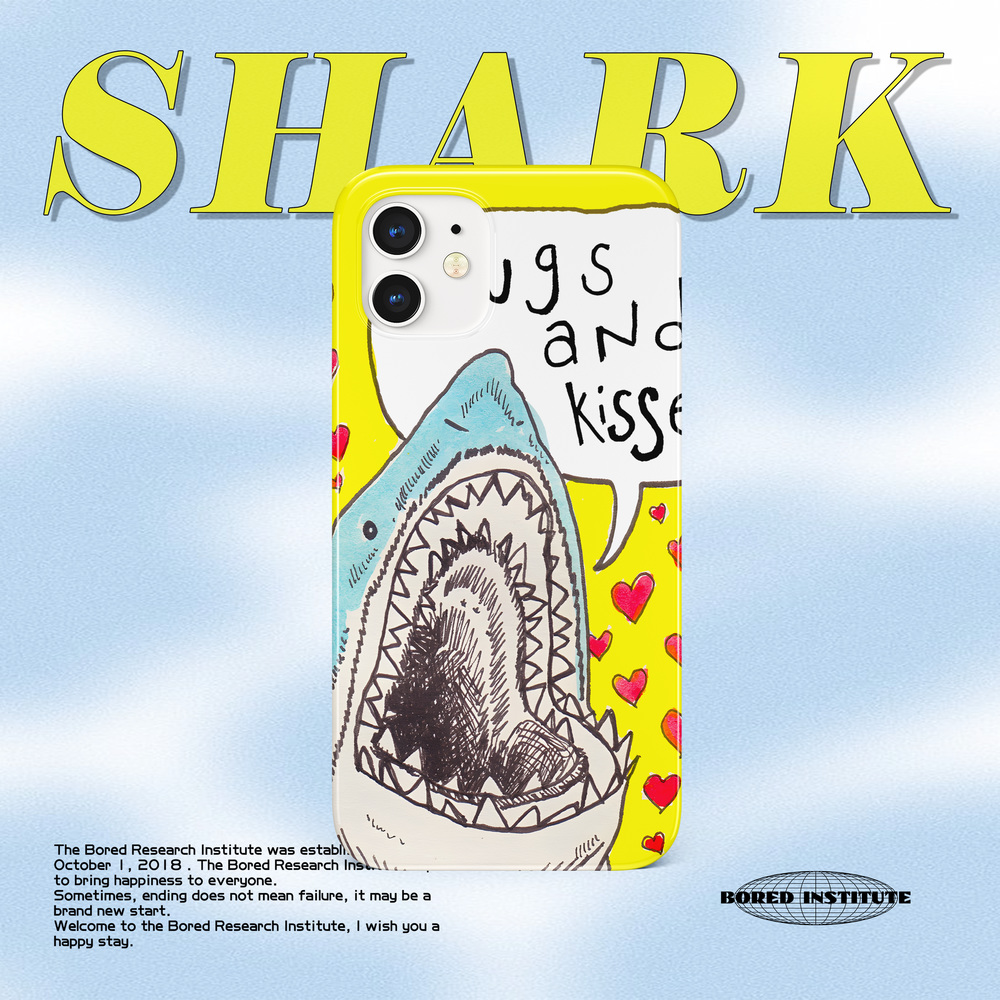 美式潮流艺术小众鲨鱼插画恶搞复古黄色适用于苹果IPhone16/XR/11/12/13pro/14promax/15菲林手机壳IMD软壳
