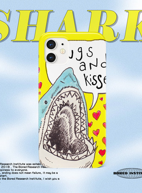 美式潮流艺术小众鲨鱼插画恶搞复古黄色适用于苹果IPhone16/XR/11/12/13pro/14promax/15菲林手机壳IMD软壳