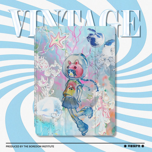 Y2K水彩少女日系二次元插画多巴胺潮流适用于苹果2022款iPadPro12.9/11三折保护壳air5/mini6防摔气囊平板壳