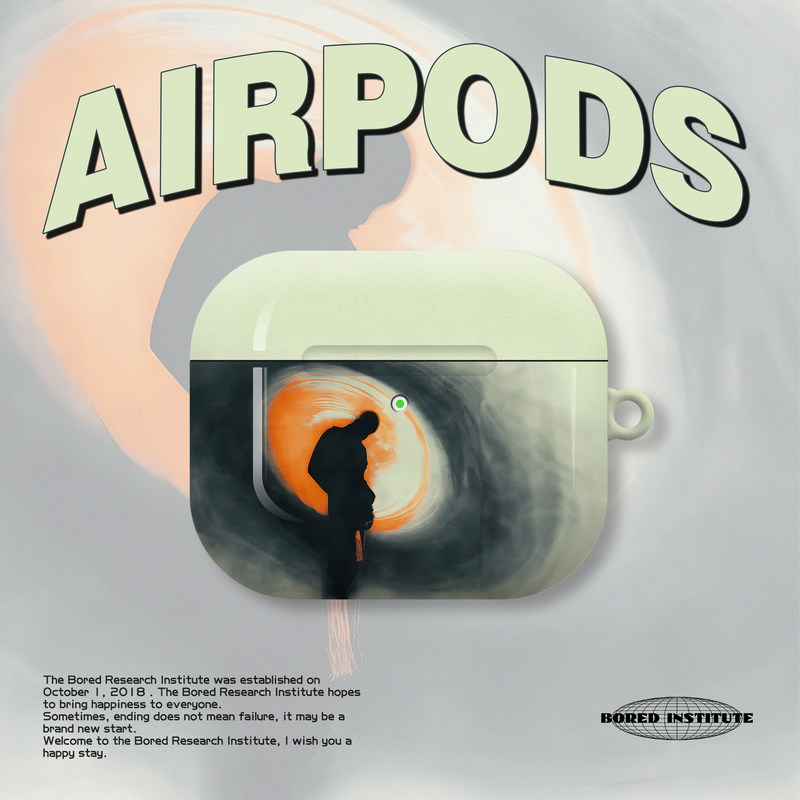 草绿色橙色旋转人影小众复古噪点ins适用于AirPods3代耳机壳AirPodsPro第二代/一代保护套光面硬壳AirPods4代