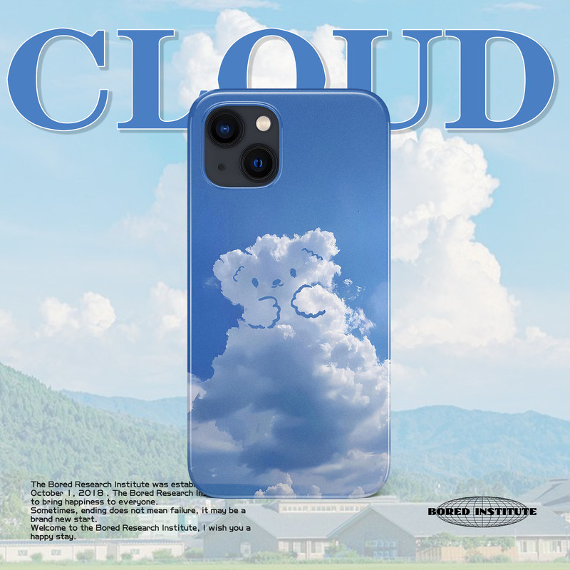 ins风小熊白云可爱艺术小清新简约天空潮适用于苹果IPhone15/14promax/13pro/12/11/xs/16菲林手机壳IMD软壳